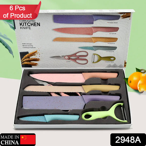 Colorful Chef Knife Set for Cutting (6 Pc, Non-Stick Steel)