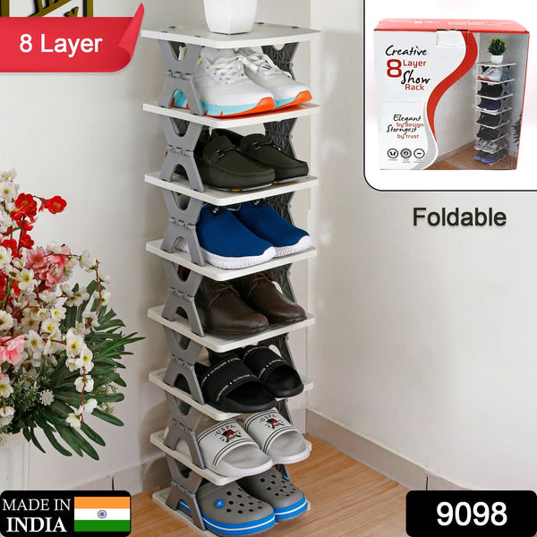 8-Layer Foldable Shoe Rack for Entryway - Heavy Duty Plastic Shoe Organizer