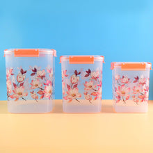 Square 3 Pcs Floral Printed Airtight Storage Container Set – Approx 2.8 Ltr, 4.5 Ltr, 6.9 Ltr (3 Pcs Set)