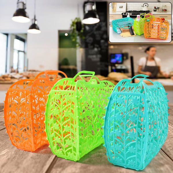Plastic Foldable Basket Bag || Fruit & Vegetable Storage Basket (3 Pcs Set / Multicolor)