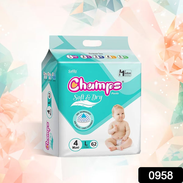 Champs Soft and Dry Baby Diaper Pants 62 Pcs (Large Size L62)