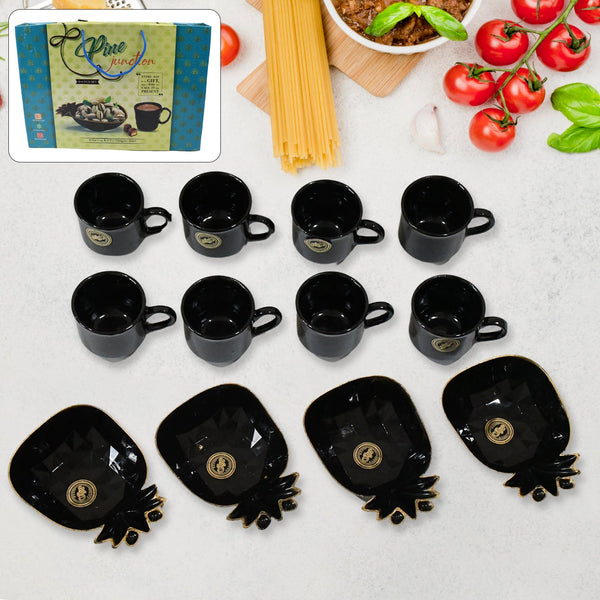 Pine Junction Ceramic Tea / cups / Mug Set With Pineapple Shape Serving Bowl (12 Pcs set)