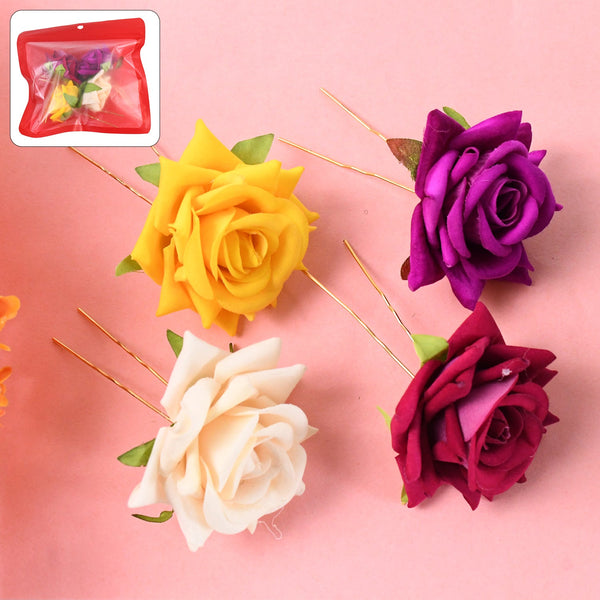 Colourful Flowing Flower Hair Pin (4 Pcs Set / Mix Color), Hair accessories