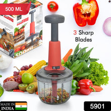 Matte Finish Hand Press Chopper with 3 Blades for Easy Vegetable & Fruit Chopping