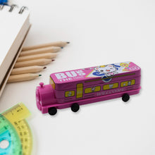 Double Decker Metal Bus Compass Case – 2-Layer with Movable Wheels & Sharpener for Kids
