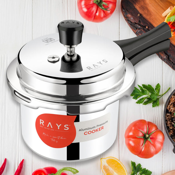 Aluminium Rays Aura Pressure Cookers With Outer Lid (1.5 Litres / 5-Year warranty, ISI Number :- 2347, BIS Number :- CM/L -7600164310