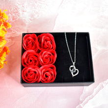 Rose Flower Gift Box, Handmade Eternal Rose with I Love You Necklace, Valentine's Day,