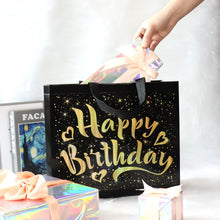 Birthday Gift Bag with Gold Shiny Stars, Reusable Party Gift Bags (1 Pc)