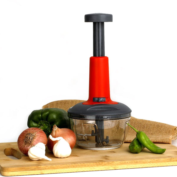 Matte Finish Hand Press Chopper with 3 Blades for Easy Vegetable & Fruit Chopping