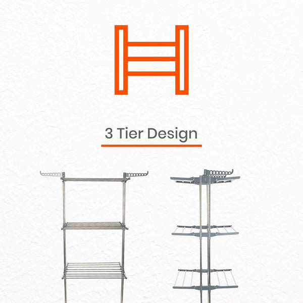 Premium Heavy Duty Stainless Steel 3 Layer Foldable Cloth Drying Stand (1 Set / With Color Box)