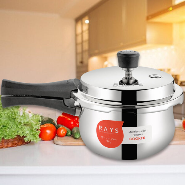 Stainless Steel Rays Fusion Pressure Cookers With Outer Lid (3.5 Litres / 5-Year warranty, ISI Number :- 2347, BIS Number :- CM/L -7600164310