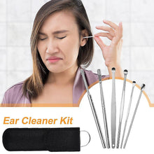 6-in-1 Ear Wax Cleaner- Resuable Ear Cleaning Tools Leather Pouch - Ear Pick Wax Remover Tool Kit with Ear Curette Cleaner and Spring Ear Buds Cleaner Fit in Pocket Great for Traveling