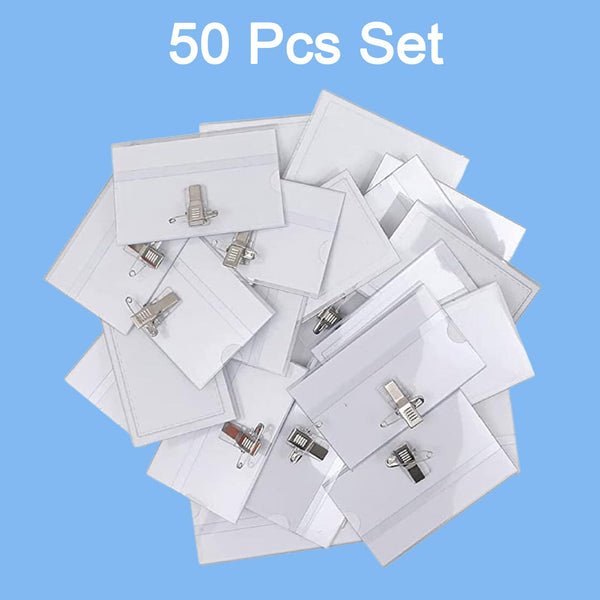 Plastic Transparent cardholders With Pin & Clip 90 mm x 60 mm (50 Pcs Set)