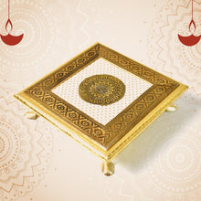 Golden - Square Pooja Chowki Patla / Bajot (20×20 CM / 1 Pc)