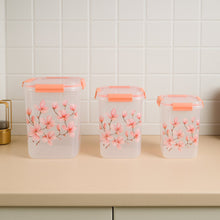 Square 3 Pcs Floral Printed Airtight Storage Container Set – Approx 2.8 Ltr, 4.5 Ltr, 6.9 Ltr (3 Pcs Set)