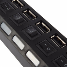 USB Splitter Multi Port USB 2.0 Hub, 7 Port with Independent On/Off Switch and LED Indicators USB A Port Data Hub, Suitable for PC Computer Keyboard Laptop Mobile HDD, Flash Drive Etc