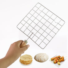 Stainless Steel Square Papad jali, Barbecue Grill Rack with Wooden Handle (1 Pc)