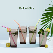 Unbreakable Stylish Transparent Square Design Water / Juice / Beer / Wine Tumbler Plastic Glass Set ( 300 ML, Pack of 6) ( Black )