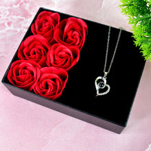 Rose Flower Gift Box, Handmade Eternal Rose with I Love You Necklace, Valentine's Day,