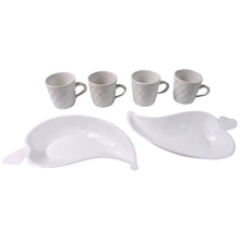 Unibic Ceramic Tea Cups With Plastic Leaf Shape tray / Platter (6 Pcs Set)