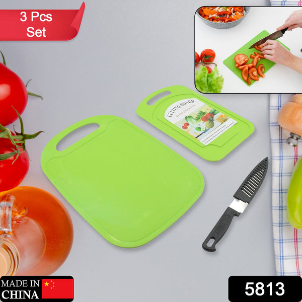 Premium Plastic Chopping Board & Steel Knife Vegetable Chopping Board With Knife Cutting Board for Kitchen Chopper Fruit and Vegetable Cutter Chopper Plastic (3 Pc Set)