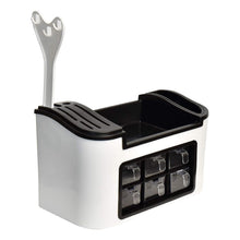 Multifunctional Kitchen Storage Organizer Rack with 6 Spice Containers, Knife & Spoon Holder, and Top Shelf