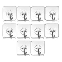 Self Adhesive Transparent Sticky Plastic & Stainless Steel Wall Hooks (10 Pcs Set)