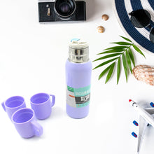 Vacuum Flask Set – Stainless Steel Thermos with 3 Cups, Approx 500ml