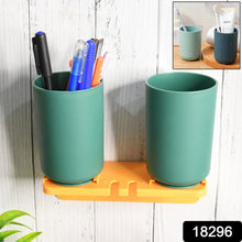 Multipurpose Wall Mount Toothbrush Holder Plastic Stand With 2 Cup (1 Set)