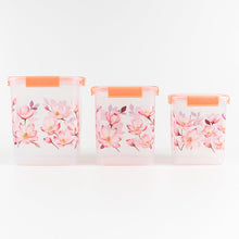 Square 3 Pcs Floral Printed Airtight Storage Container Set – Approx 2.8 Ltr, 4.5 Ltr, 6.9 Ltr (3 Pcs Set)
