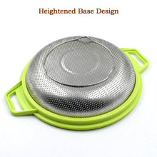 Stainless Steel Colander with Handle, Large Metal Green Strainer for Pasta, Spaghetti, Berry, Veggies, Fruits, Kitchen Food Colander, Dishwasher Safe