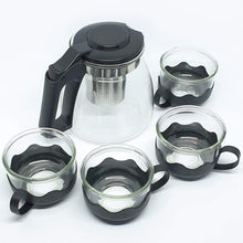 Flame Proof Glass Kettle & Cup Set With Strainer High Quality Kettle Set For Home & Café Use (4 Cup & 1 Kettle) (24 Pc MOQ)