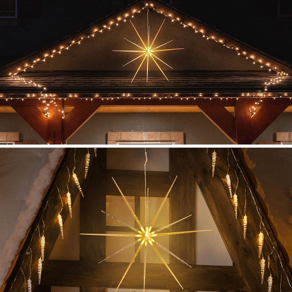 3D Gold Star Hanging Decoration Star, Acrylic Look Hanging Luminous Star for Windows, Home, Garden Festive Embellishments for Holiday Parties Weddings Birthday Home Decoration (Small)