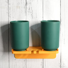 Multipurpose Wall Mount Toothbrush Holder Plastic Stand With 2 Cup (1 Set)