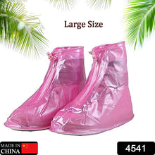 4541 Plastic Shoes Cover Reusable Anti-Slip Boots Zippered Overshoes Covers Pink, Transparent Waterproof Snow Rain Boots for Kids/Adult Shoes, for Rainy Season (XL Size1 Pairs)