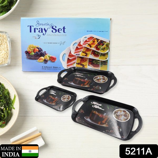 Serving Tray Set (Pack of 3 Pcs) (Small, Medium, Large) (Multicolour)