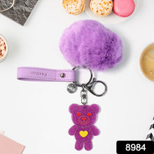 Cute Cartoon Keychain with Fluffy Pom (1 Pc)