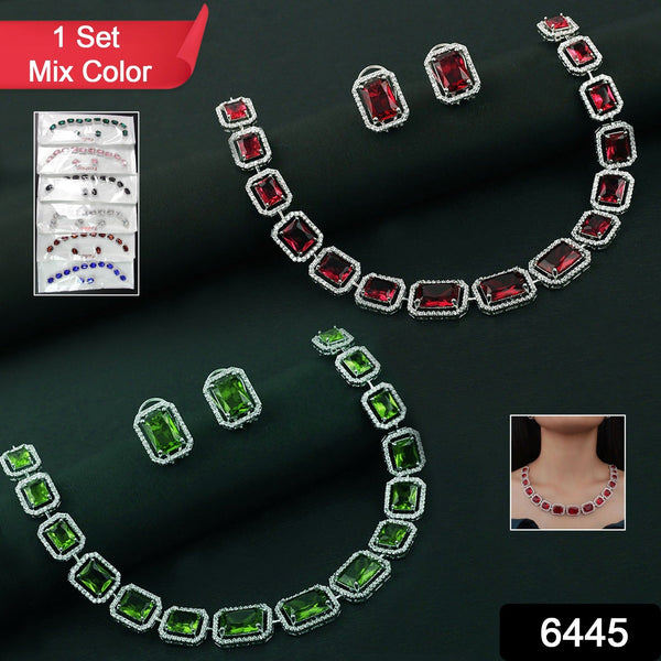 Diamond Necklace and Earrings Set (1 Set / Mix Color)