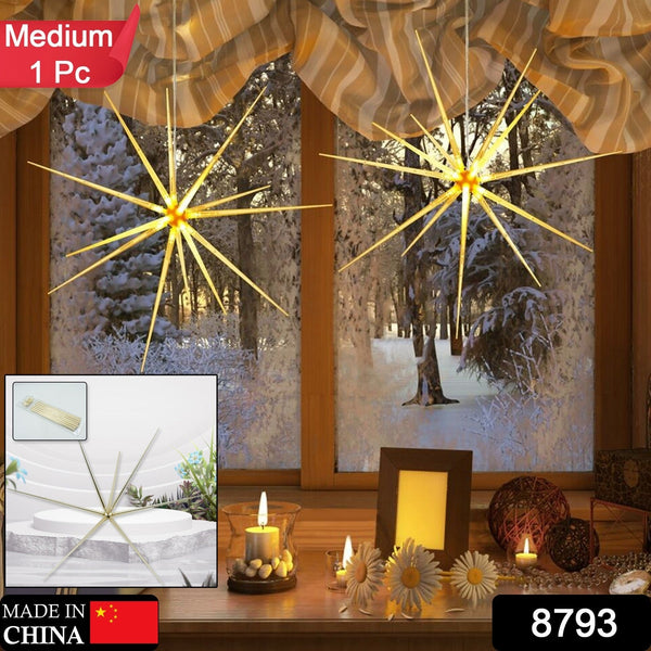 3D Gold Star Hanging Decoration Star, Acrylic Look Hanging Luminous Star for Windows, Home, Garden Festive Embellishments for Holiday Parties Weddings Birthday Home Decoration (Medium)