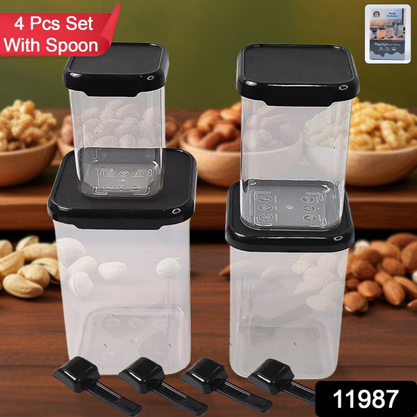 Plastic Air Tight Containers Storage (4 Pc Set With 4 Spoon)