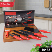 Kitchen Knife Set with Marble-Coated Blades & Red Handles (6 Pc)