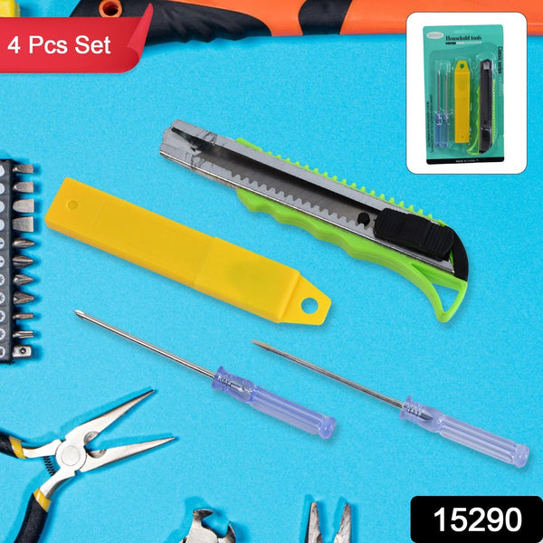 Heavy Duty Working Cutter Knife with replacement blade, 2 Screwdriver Hand Tool (4 Pc Set)