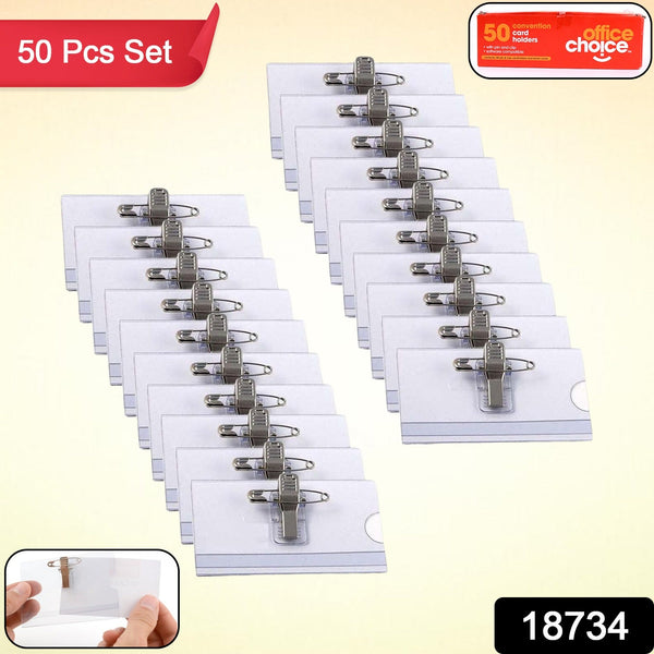 Plastic Transparent cardholders With Pin & Clip 90 mm x 60 mm (50 Pcs Set)