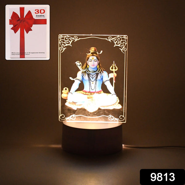 Beautiful 3D Lord Shiva Frame with Soft White Light (1 Pc)