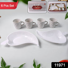 Unibic Ceramic Tea Cups With Plastic Leaf Shape tray / Platter (6 Pcs Set)