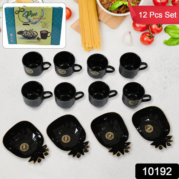 Pine Junction Ceramic Tea / cups / Mug Set With Pineapple Shape Serving Bowl (12 Pcs set)