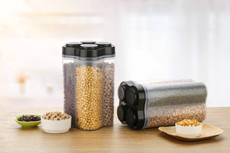 Plastic Lock Food Storage 4 Section Container Jar for Grocery, Fridge Container.