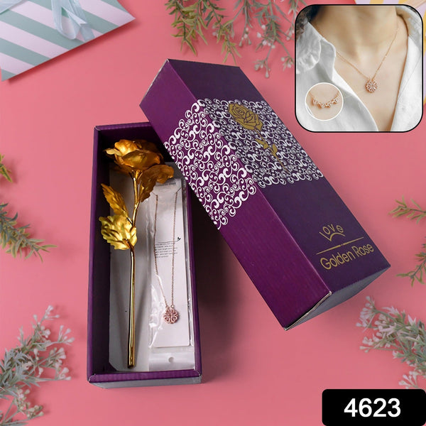 Golden Rose & Necklace Set Perfect Gift Set
