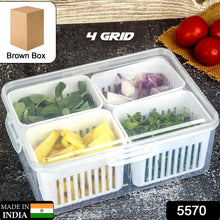 Fridge Storage Box – Freezer & Kitchen Organizer for Vegetables & Food (1 Pc) 4 Grid Brown Box
