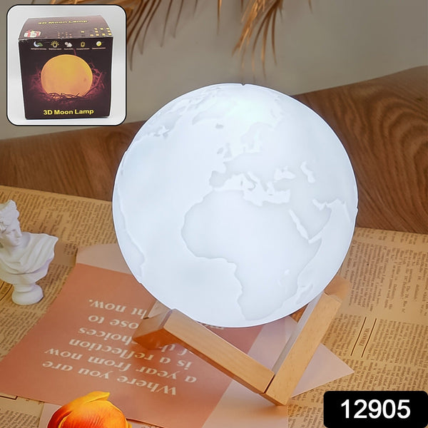 3D Moon Night Lamp with Stand (Color Box / White & Yellow Light / 1 Pc)